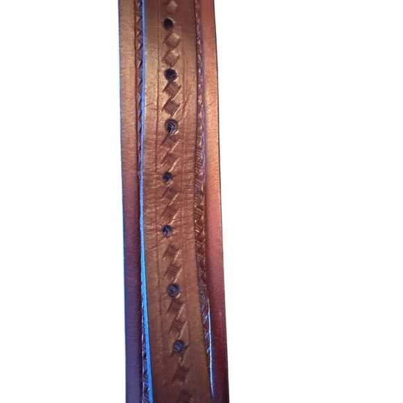 Affilare Handcrafted Leather Belt With Vintage Brass Buckle Artisan Tooled Desig - Picture 3 of 6